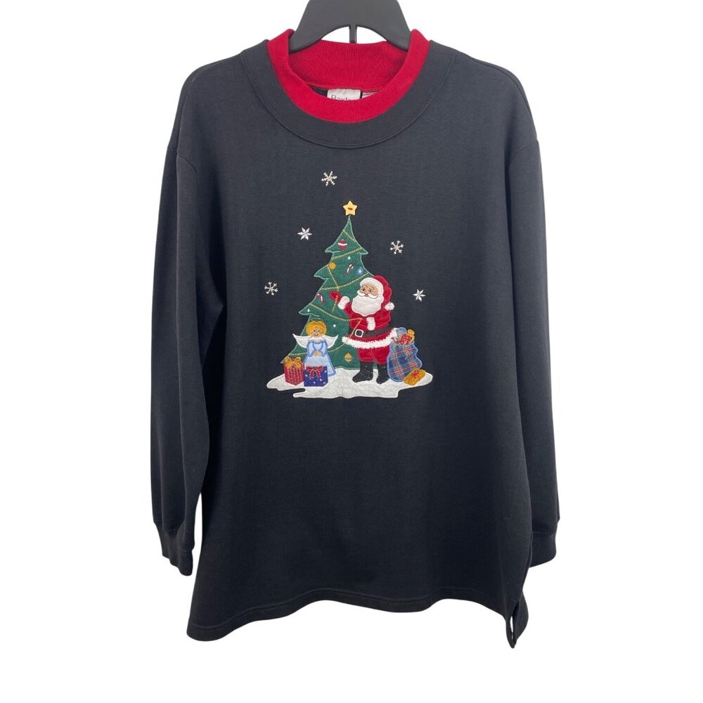 Baxter & Wells Woman Size 1X Black & Red Crewneck Sweatshirt Christmas Santa